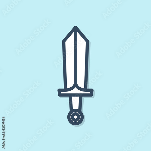 Blue line Sword for game icon isolated on blue background. Vector Illustration