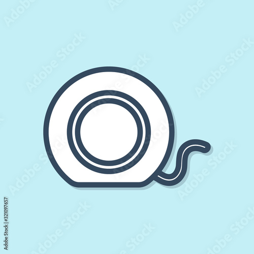 Blue line Dental floss icon isolated on blue background. Vector Illustration