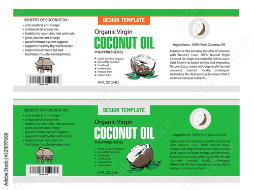 Vector tropical food illustration. Coconut oil design template. Botanical fruit. Banner, ads or flyer template.	