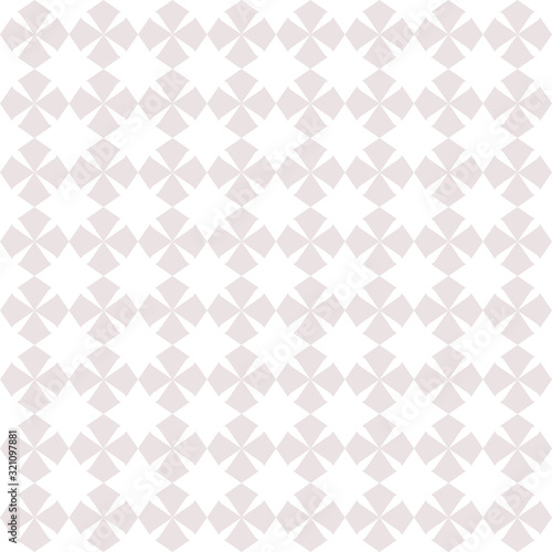 Subtle vector ornamental seamless pattern. Minimalist geometric texture with floral shapes, crosses, repeat tiles. Abstract background in white and pale pink colors. Elegant design for wedding decor
