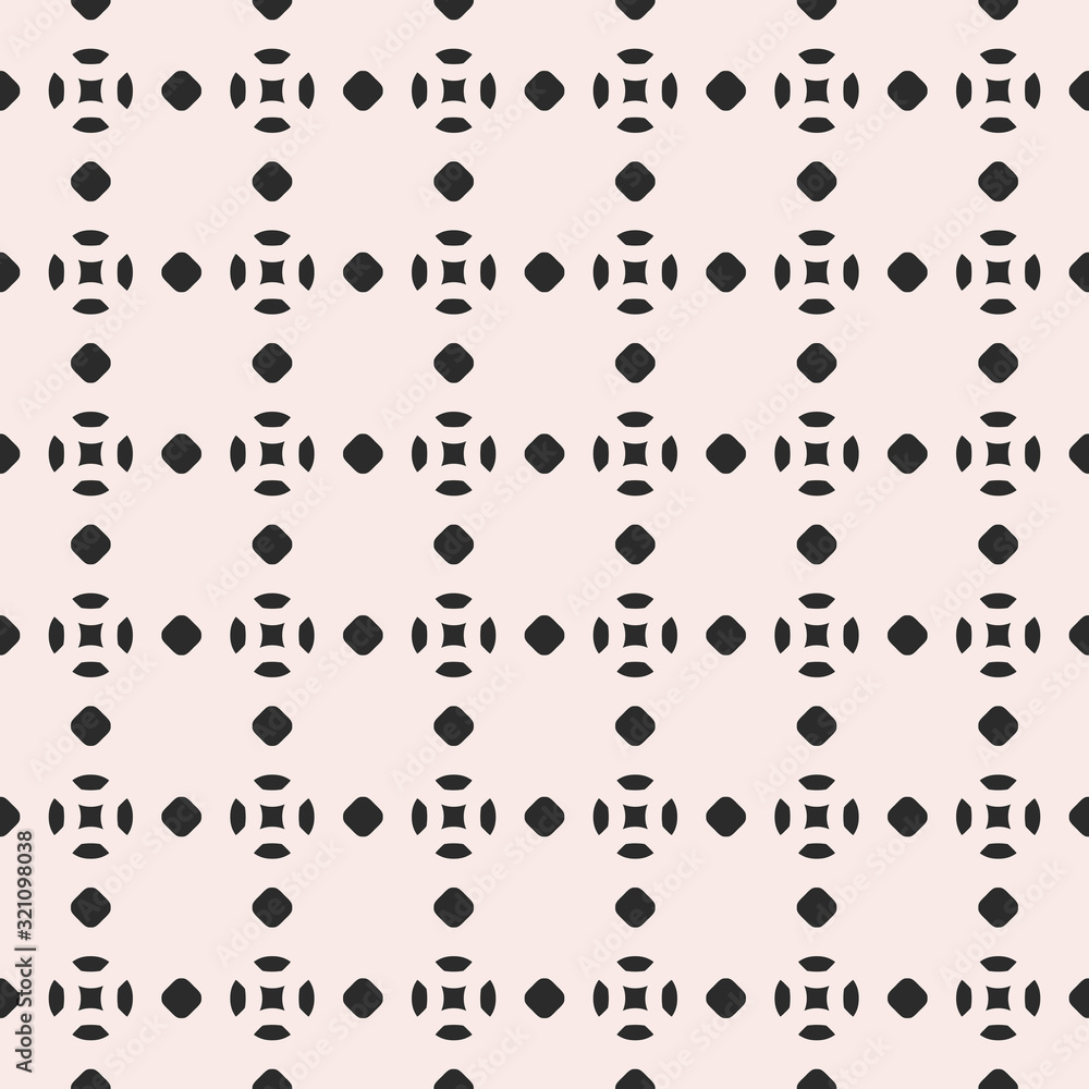 Vector seamless pattern, smooth geometric figures, circles, squares, buttons. Simple minimalist abstract background, monochrome texture, repeat tiles. Design for covers, fabric, furniture, prints, web