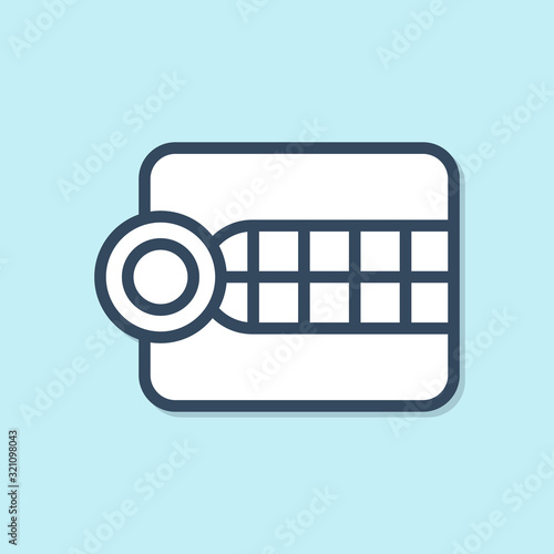 Blue line Dentures model icon isolated on blue background. Dental concept. Vector Illustration