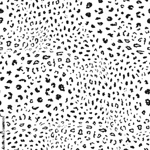 Leopard print pattern. Black and white vector seamless background. Animal skin texture of jaguar, leopard, cheetah, panther, puma. Monochrome pattern with small spots. Repeat minimalist design 