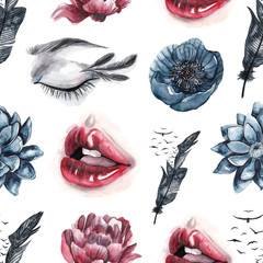 Keuken achterwand Gotisch patronen Ogen lippen en bloemen aquarel  © scarlet_heath