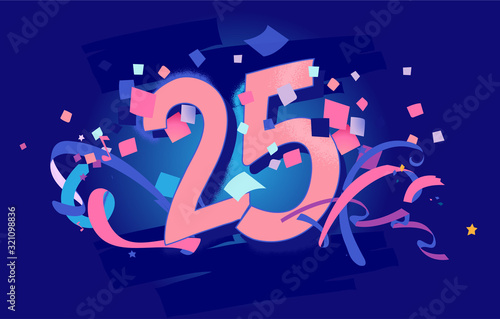 25 anniversario, cartolina auguri di compleanno - illustrazione vettoriale