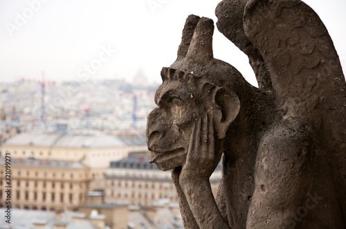 Close up of the Gargoyle on Notre Dame Cathedral, Paris, France