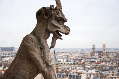 Close up of the Gargoyle on Notre Dame Cathedral, Paris, France