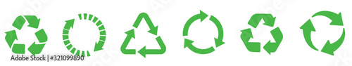 Recycle icon set. Recycling green color. Flat style stock vector.