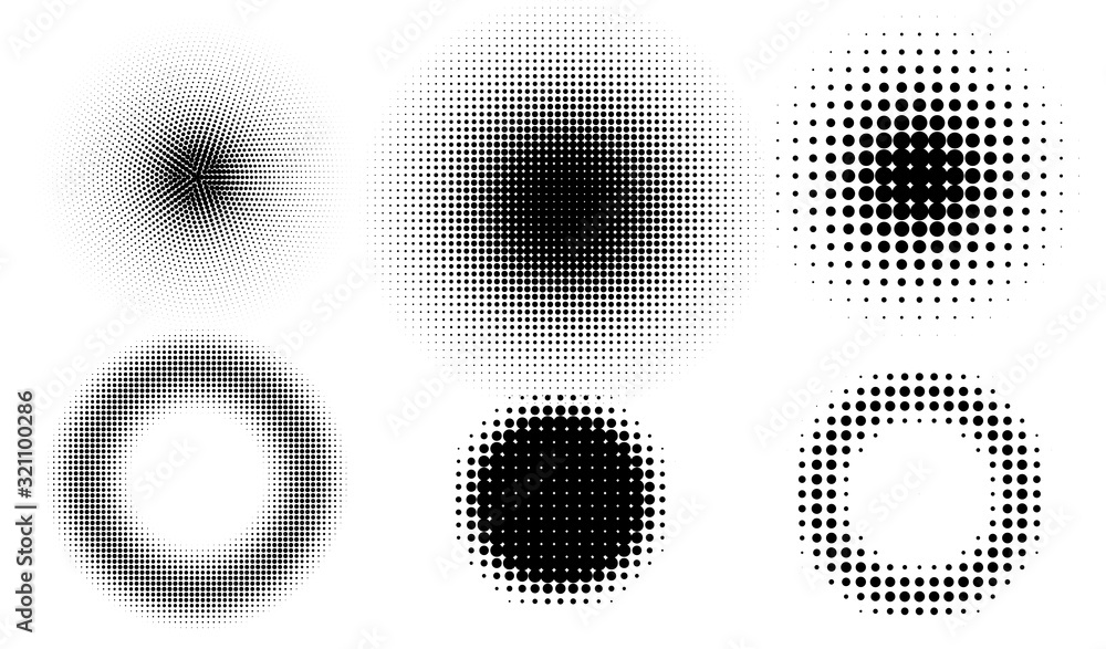 Halftone vector circles, the torus on white background. Set of Simple shapes for template.