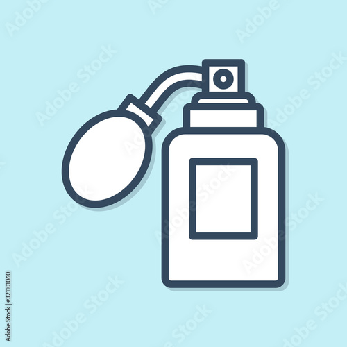 Blue line Aftershave bottle with atomizer icon isolated on blue background. Cologne spray icon. Male perfume bottle. Vector Illustration