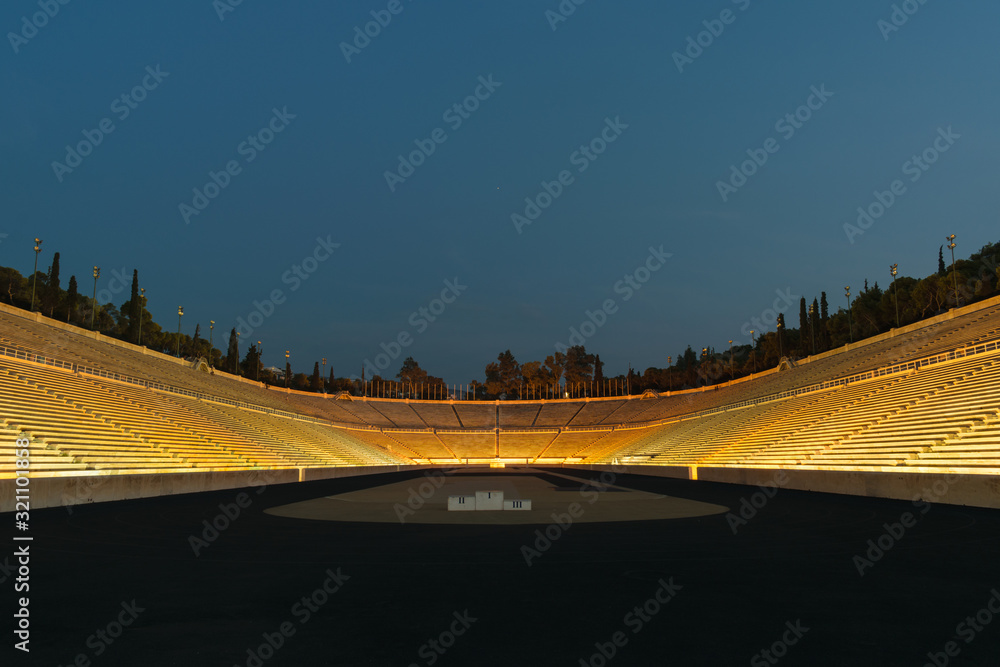 Panathenaic Stadium or Kallimarmaro at blue hour, Athens, Greece