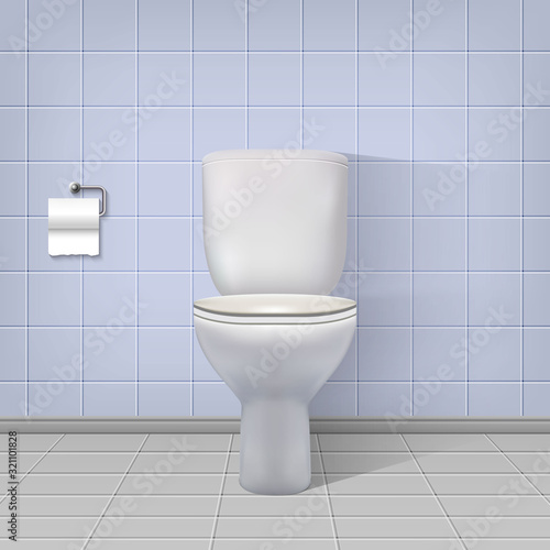 Realistic toilet interior background.