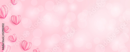 Hearts bokeh background banner vector pink rose (valentines day, wedding, mothers day)
