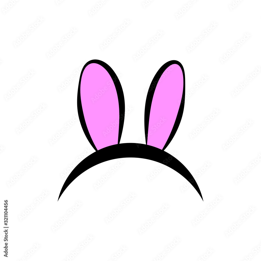 Easter bunny ears mask or hat on a white background. Headdress, costume isolated element for the celebration of Easter. Vector Illustration.