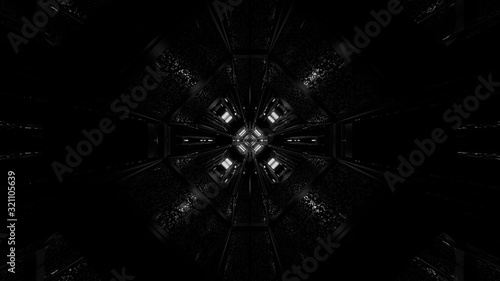 3d illustration background of dark high contast space hangar tunnekl corridor artwork