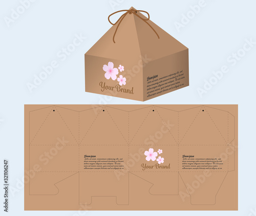pyramid shape box die cut for organic product, cosmetic, bakery snack product