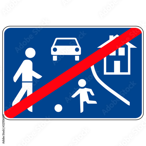 End of the pedestrian zone. Road sign of Germany. Europe. Vector graphics.