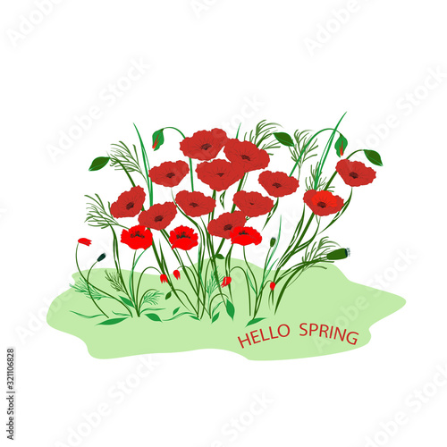 Red poppies - abstract icon, isolated on white background - vector. Enviroment protection. Hello spring