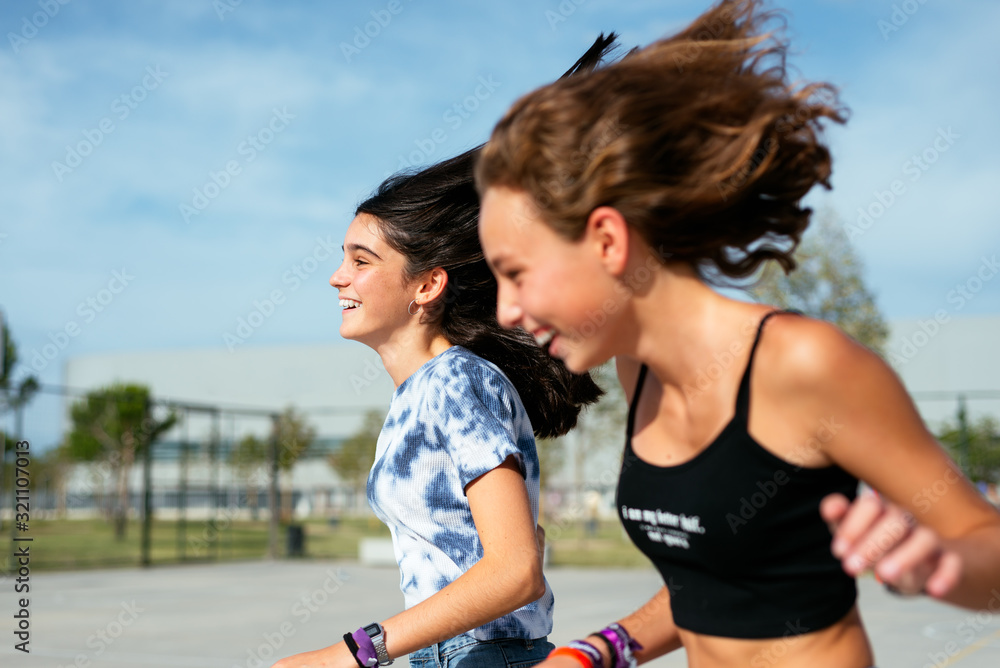 Group of teenage female friends having fun Group of teenage female friends having fun