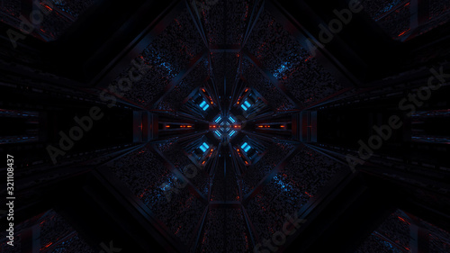 3d illustration background of dark high contast space hangar tunnekl corridor artwork