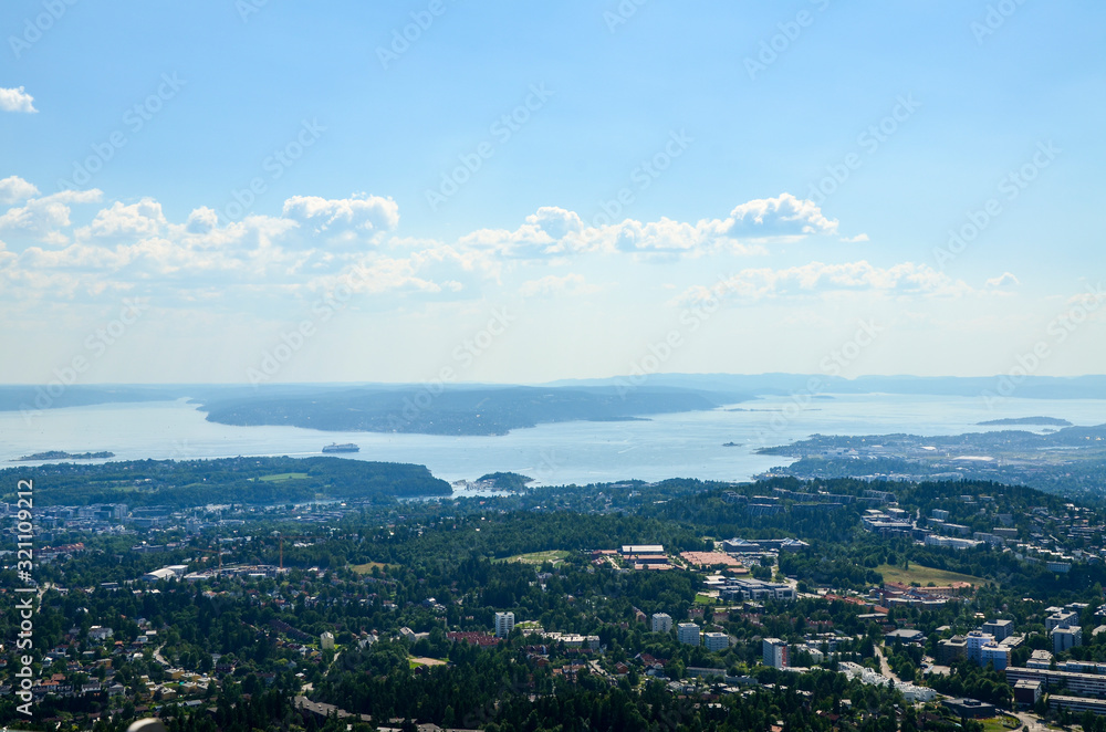 Panorama view of Oslo from Holmenkollen.