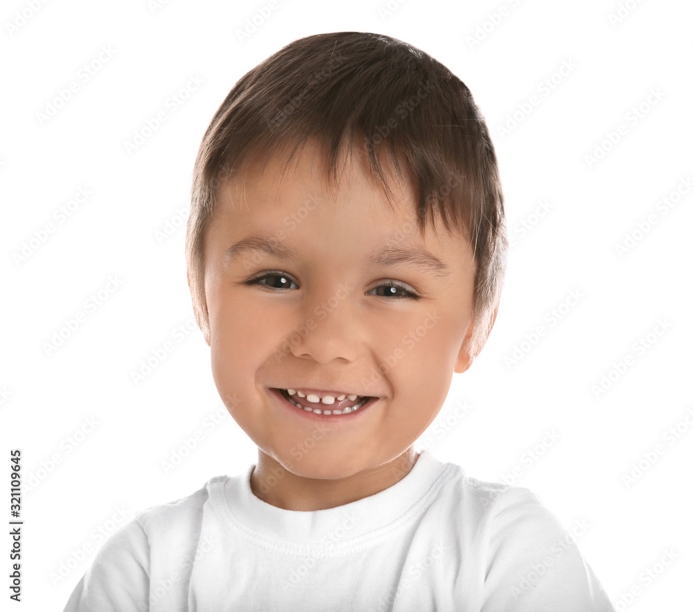 Portrait of happy little boy on white background Portrait of happy little boy on white background
