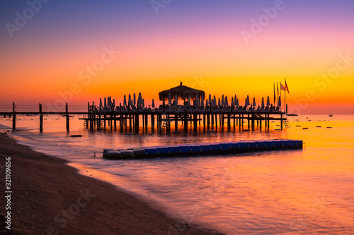 Beautiful sunrise at the beach of Turkish Riviera, Tekirova