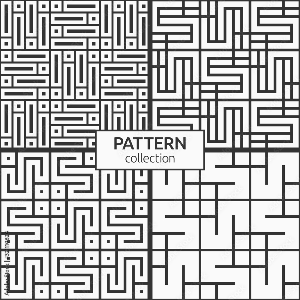 Set of four Korean or Chinese seamless patterns. Repeatimg geometric symmetric ornaments. Modern stylish textures. Trellis. Symmetric lines lattices. Vector monochrome tiled ethnic backgrounds. Set of four Korean or Chinese seamless patterns. Repeatimg geometric symmetric ornaments. Modern stylish textures. Trellis. Symmetric lines lattices. Vector monochrome tiled ethnic backgrounds.