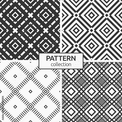 Set of four abstract rhombuses seamless patterns. Modern stylish textures. Regularly repeating geometrical ornaments. Digital paper, textile print, package, wallpaper. Vector monochrome backgrounds.