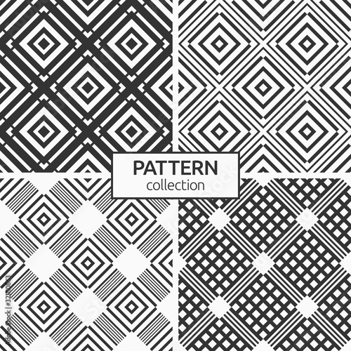 Set of four abstract rhombuses seamless patterns. Modern stylish textures. Regularly repeating geometrical ornaments. Digital paper, textile print, package, wallpaper. Vector monochrome backgrounds.