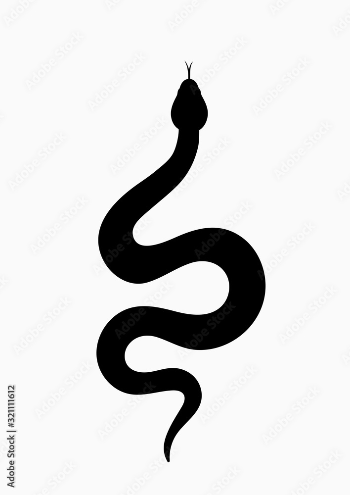 Fototapeta premium Wąż czarna sylwetka. Na białym tle symbol lub ikona węża na białym tle. Streszczenie znak węża. Ilustracji wektorowych