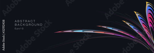 abstract curved colourful wave burst into flower, dynamic cover composition