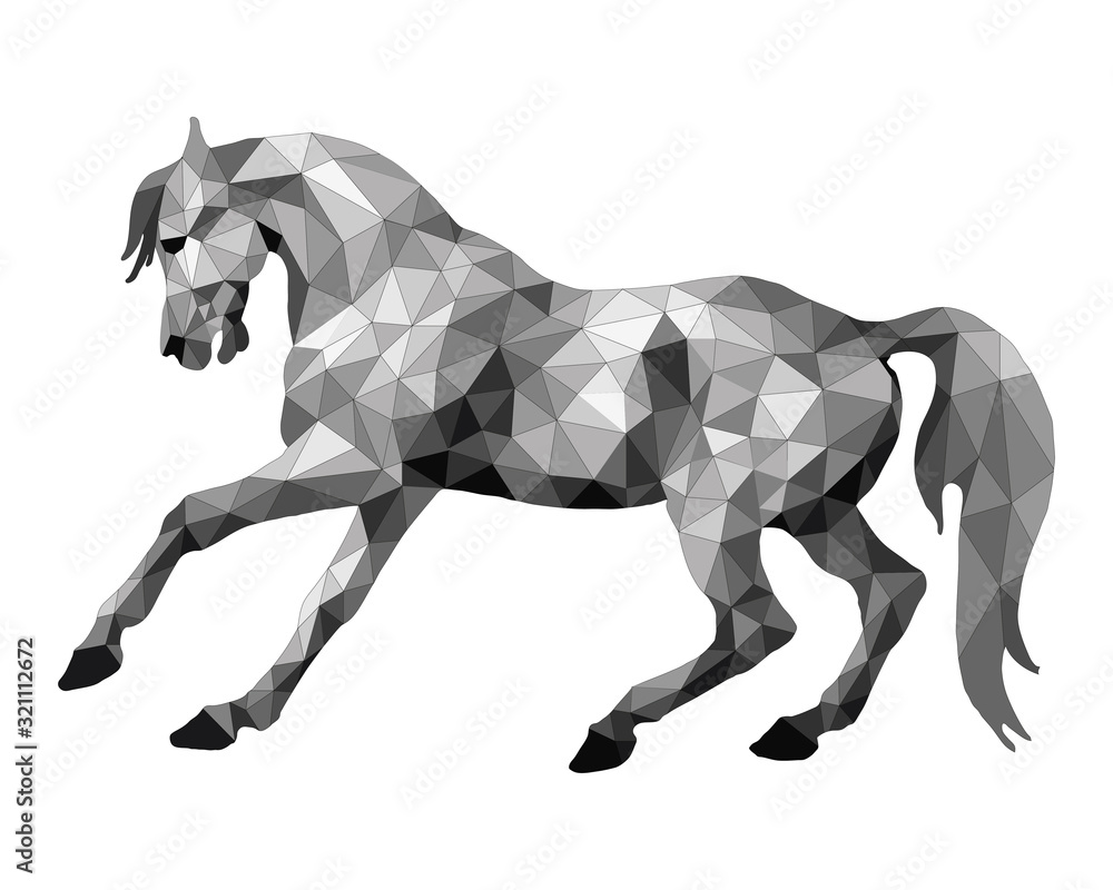 horse silver, isolated image on white background in low poly style horse silver, isolated image on white background in low poly style