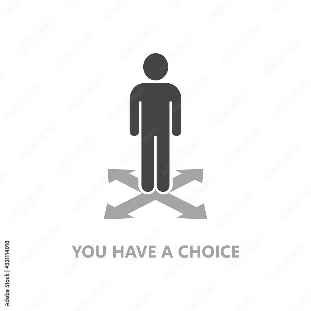 Minimalist style.Businessman Having To Choose Between four Different Choices. Business Concept Illustration. Minimalist style.Businessman Having To Choose Between four Different Choices. Business Concept Illustration.