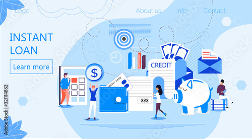 Instant loan vector. Online credit, loan, tax payment concept, when tiny people filling get bill, approved credit, it can be use for landing page