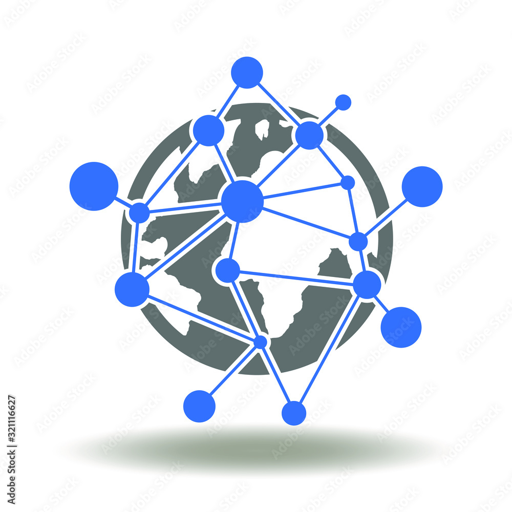 Earth planet network connection icon vector. World networking communication internet technology logo. Earth planet network connection icon vector. World networking communication internet technology logo.