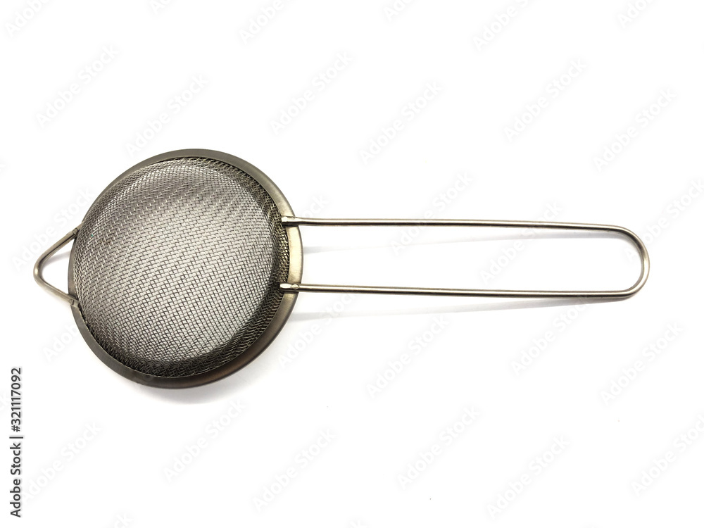 Metal mesh isolated on a white background. Colander. Tea strainer. Sieve for cooking. Metal mesh isolated on a white background. Colander. Tea strainer. Sieve for cooking.