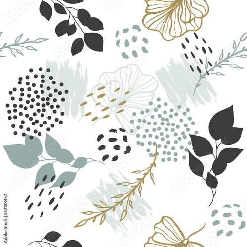 Seamless exotic pattern with plants. Vector