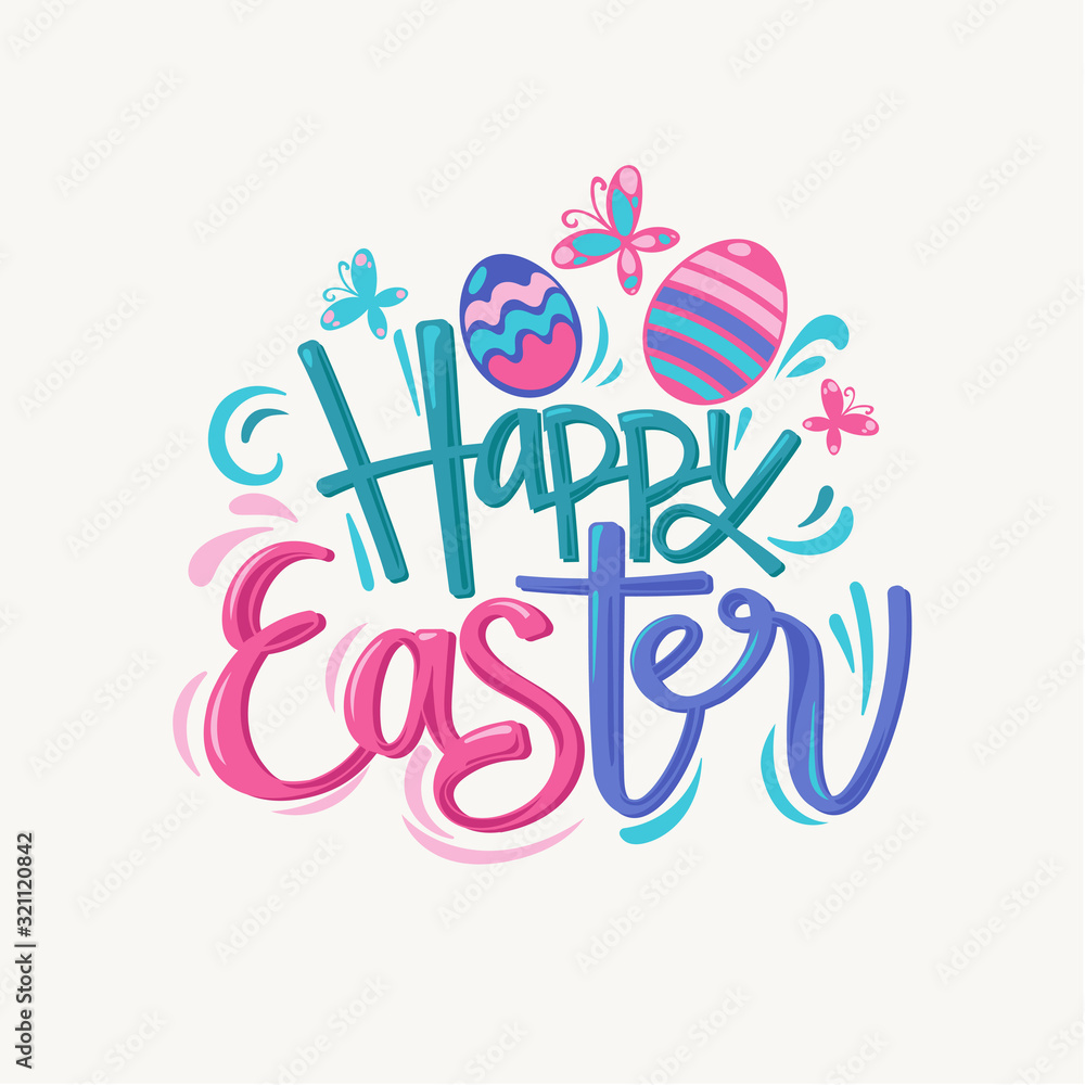 Colorful Happy Easter Greeting card with eggs rabbit and butterfly Colorful Happy Easter Greeting card with eggs rabbit and butterfly