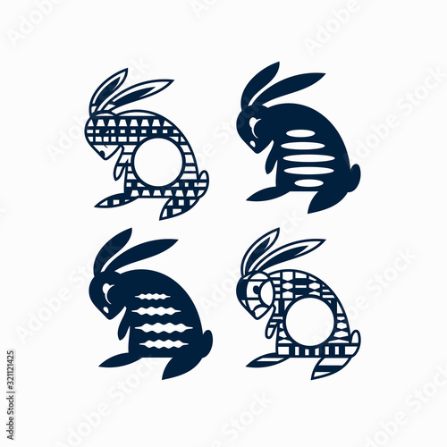 Fototapeta Naklejka Na Ścianę i Meble -  Set of Easter Rabbit for monogram frame border