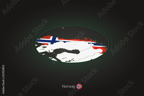 Norway map in dark color, oval map with neighboring countries.