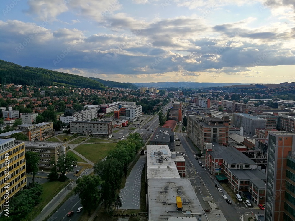 Zlin town, view of Zlin factory Svit and city, view from east