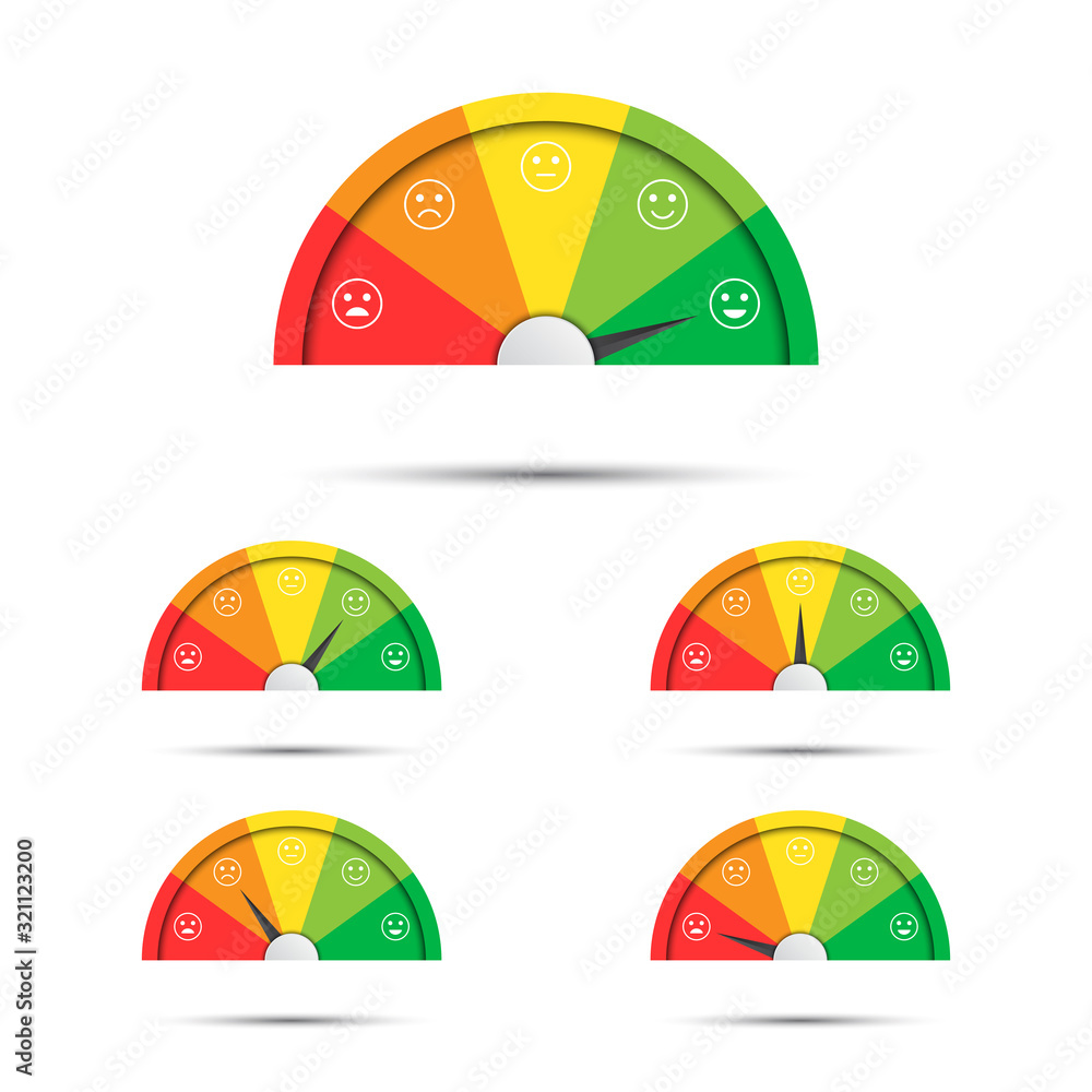 Vector illustration of rating customer satisfaction meter, different ...