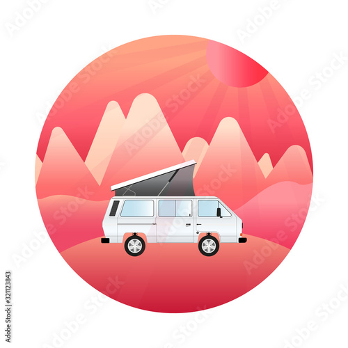 camper van. mountain trip. retro car.
