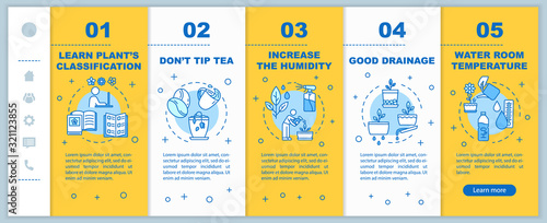 Indoor plants concern onboarding vector template. Appropriate room temp. Home gardening tips. Responsive mobile website with icons. Webpage walkthrough step screens. RGB color concept