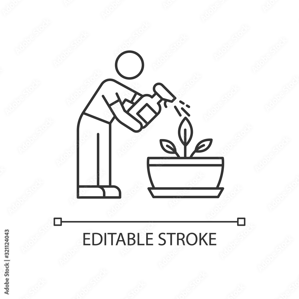 Spraying plants pixel perfect linear icon. Misting. Moisturizing, rehydrating, moistening. Thin line customizable illustration. Contour symbol. Vector isolated outline drawing. Editable stroke Spraying plants pixel perfect linear icon. Misting. Moisturizing, rehydrating, moistening. Thin line customizable illustration. Contour symbol. Vector isolated outline drawing. Editable stroke