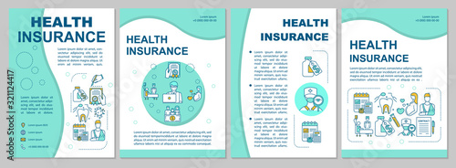 Health insurance brochure template. Healthcare cost coverage. Flyer, booklet, leaflet print, cover design with linear icons. Vector layouts for magazines, annual reports, advertising posters