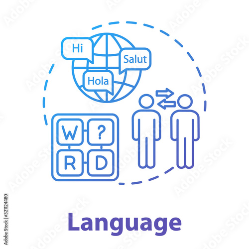 Language concept icon. Ability to communicate in different languages. Knowledge of foreign speak talk idea thin line illustration. Vector isolated outline RGB color drawing