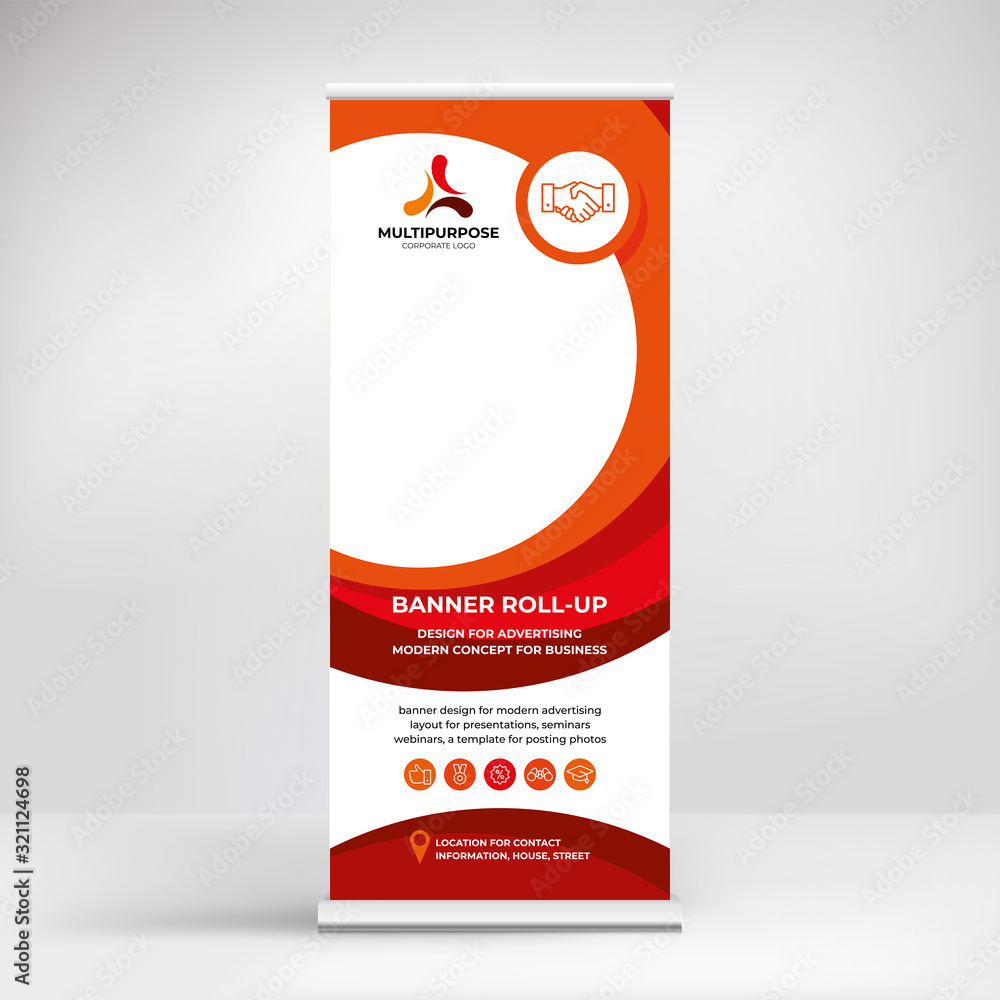 Roll-up banner design, advertising stand template for placing photos and text, modern graphic style, layout for presentation, conference, seminar, exhibition. Roll-up banner design, advertising stand template for placing photos and text, modern graphic style, layout for presentation, conference, seminar, exhibition.