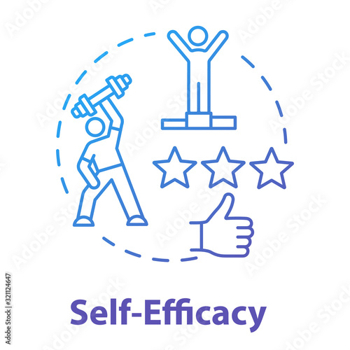 Self efficacy concept icon. Personal potential realization. Professional training. Movement to goal idea thin line illustration. Vector isolated outline RGB color drawing photo